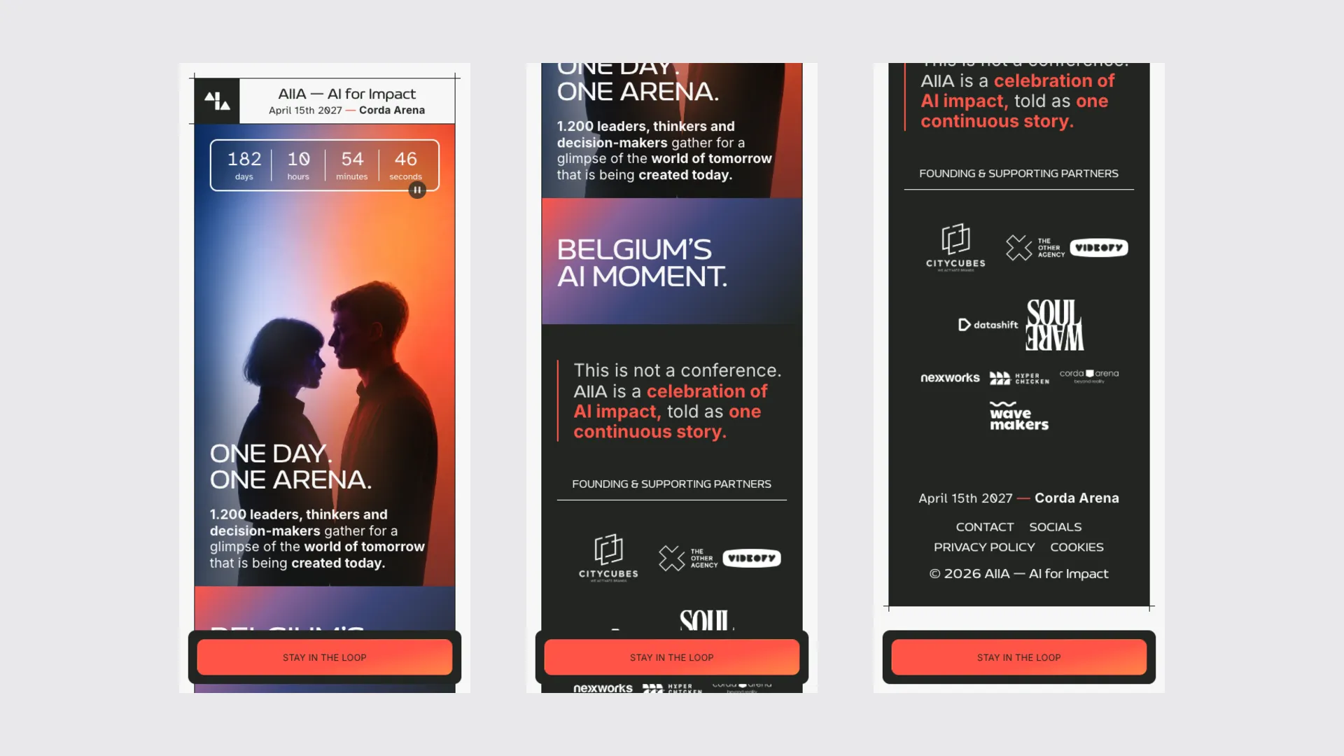Three mobile screens of the AIIA site