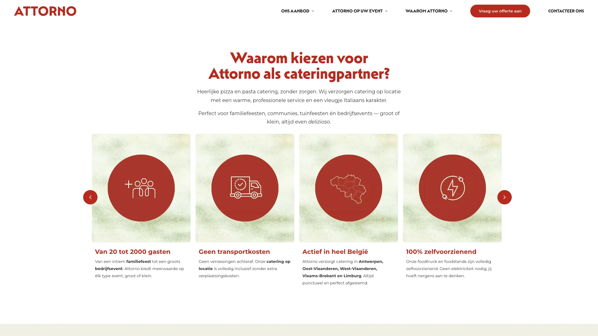 Sectie Waarom kiezen voor Attorno als cateringpartner met een carrousel van troeven