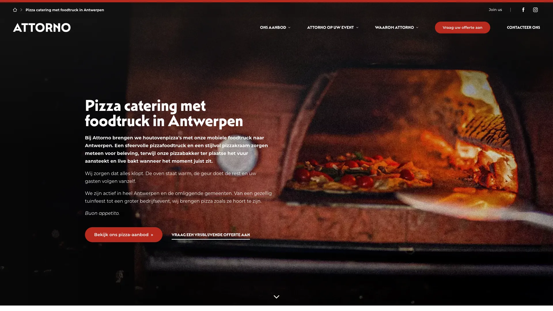 Regionale landingspagina Pizza catering met foodtruck in Antwerpen