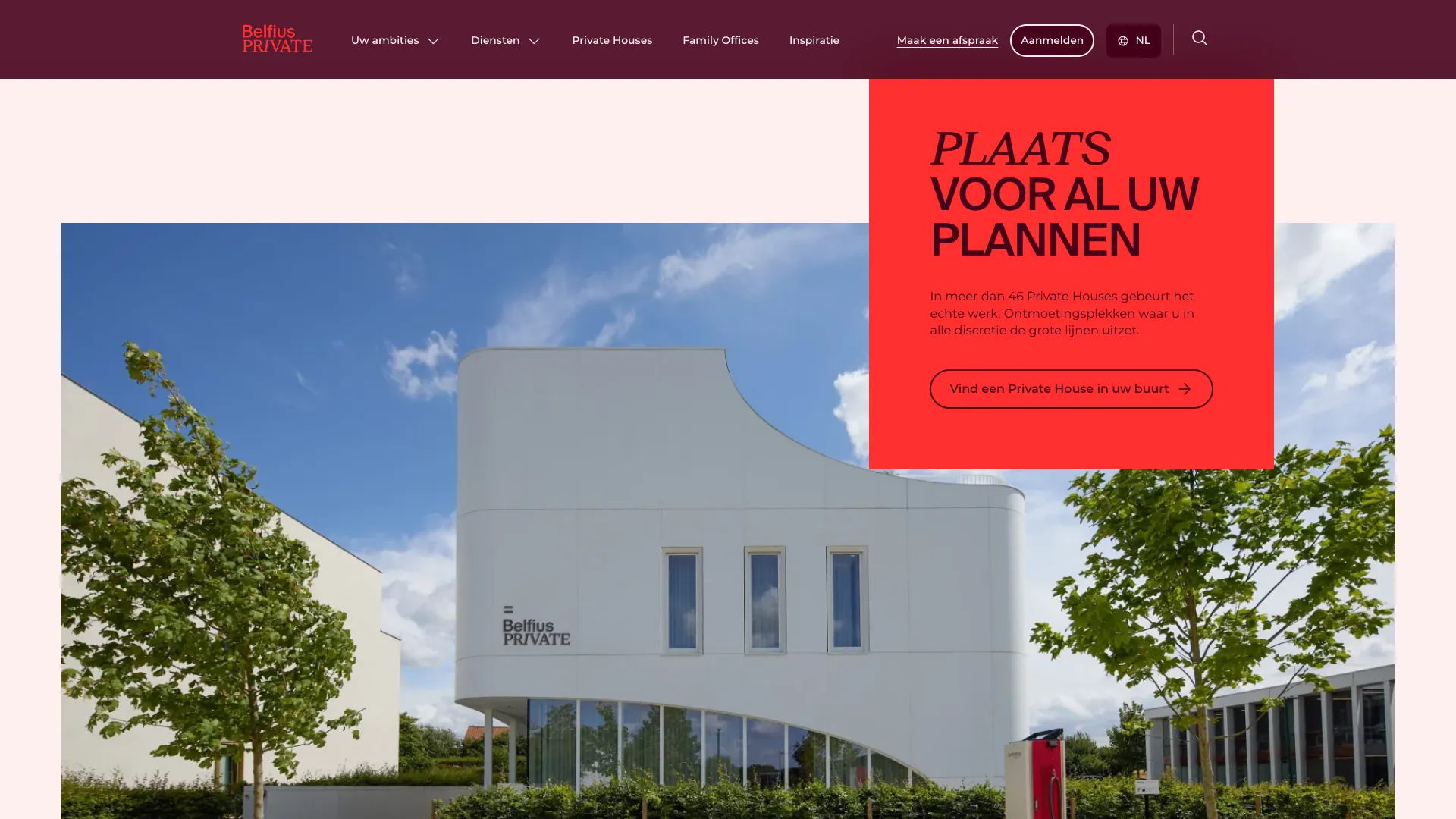 Blok op de homepage dat de Private Houses van Belfius Private in de kijker zet
