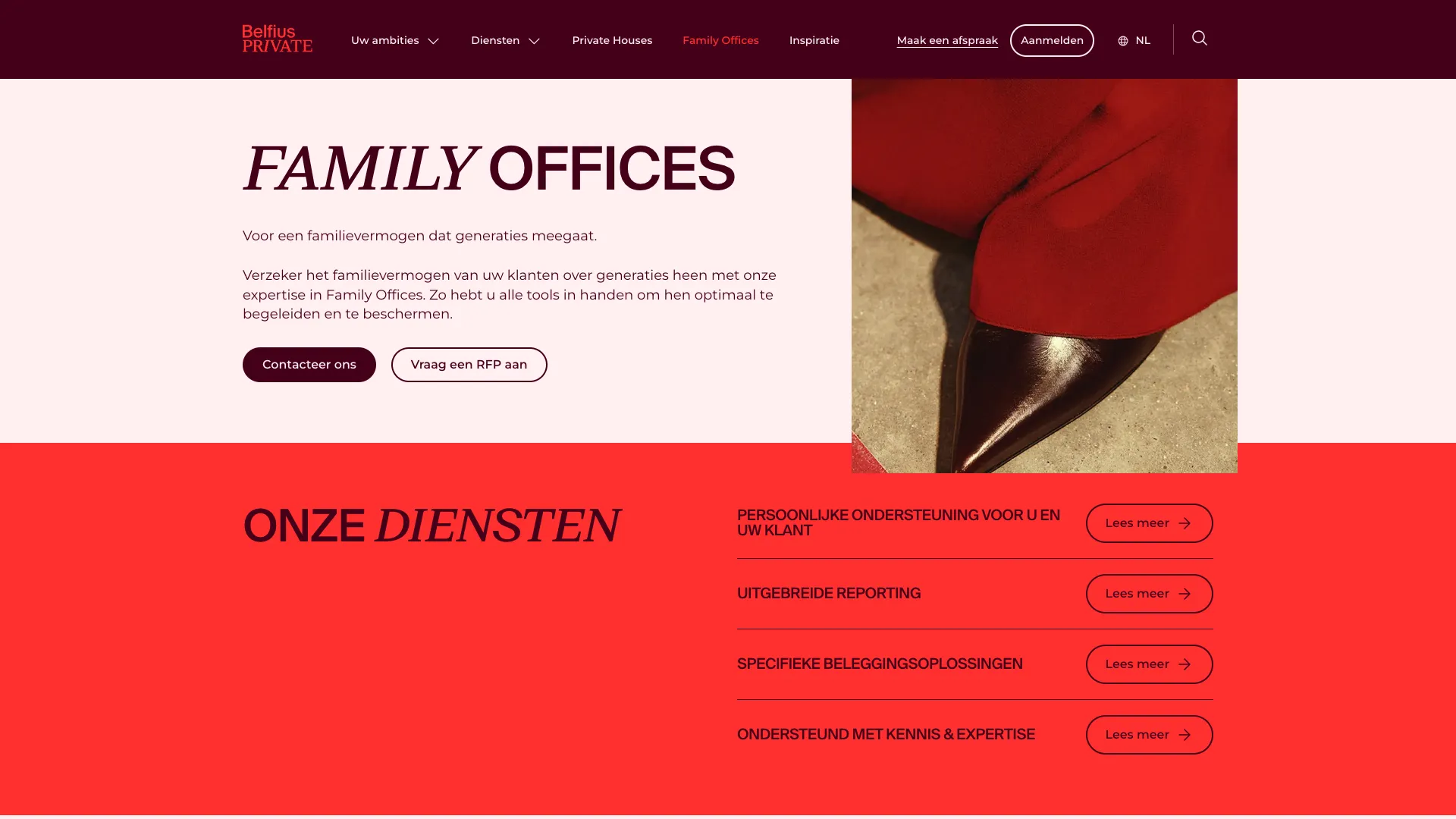 Pagina Family Offices met een overzicht van de diensten