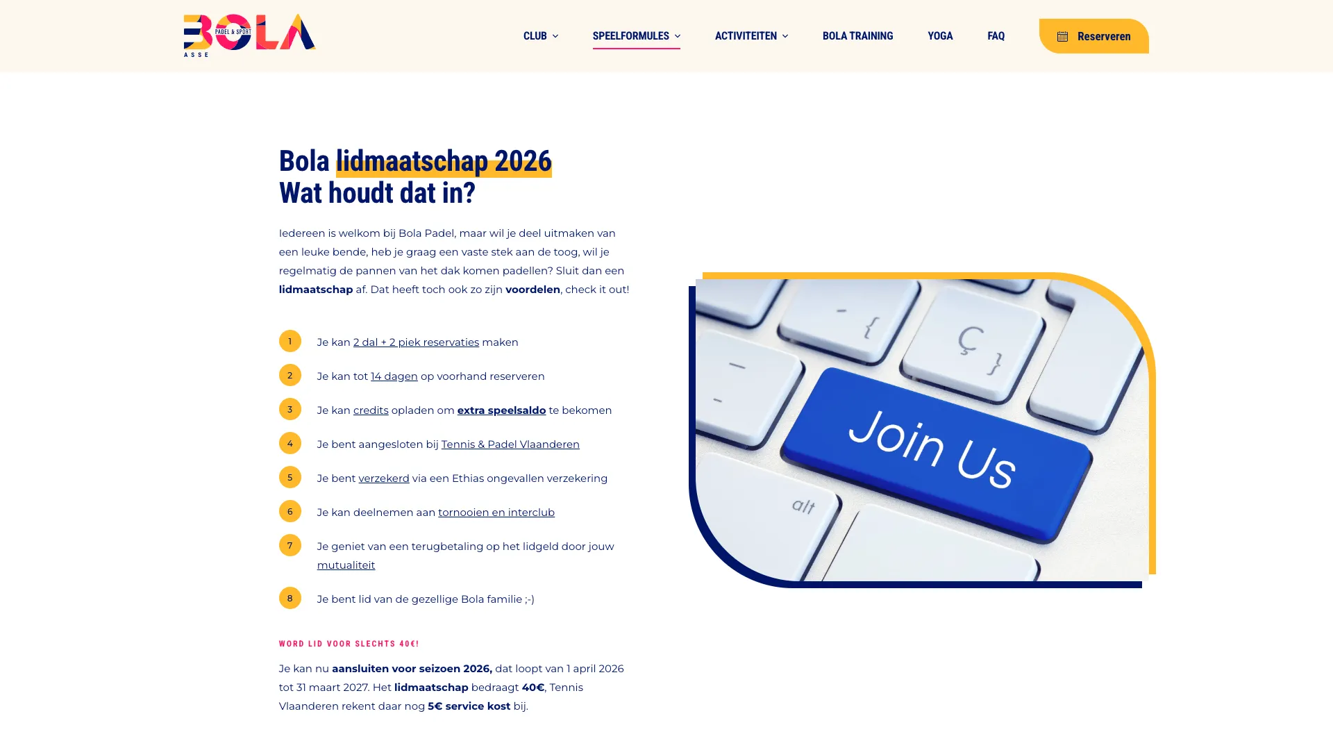 Pagina over het lidmaatschap met de voordelen voor leden
