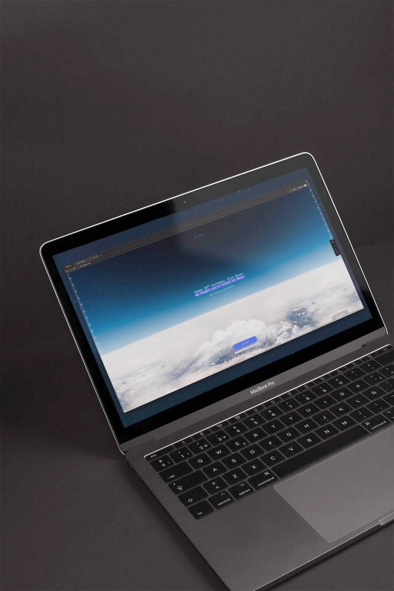 Elon's Toilet website on MacBook