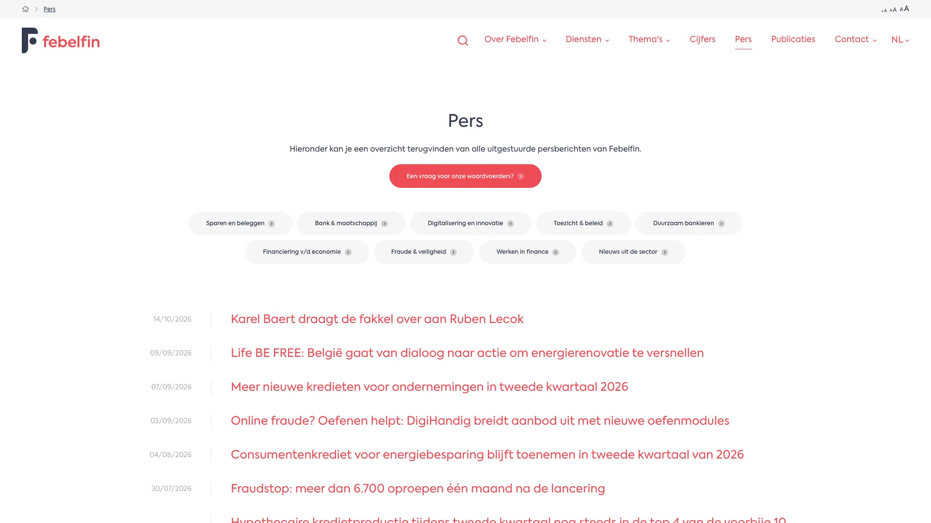 Overview of press releases with theme filters