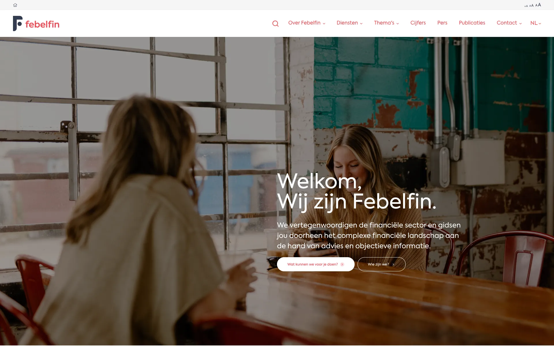 Homepage of febelfin.be with the heading Welcome, We are Febelfin