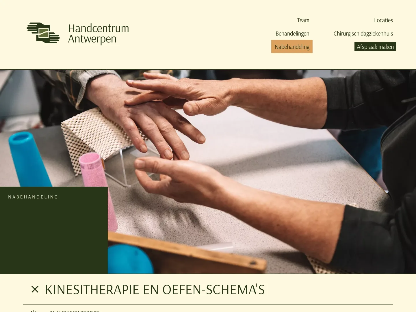 Aftercare page with physiotherapy and exercise schemes