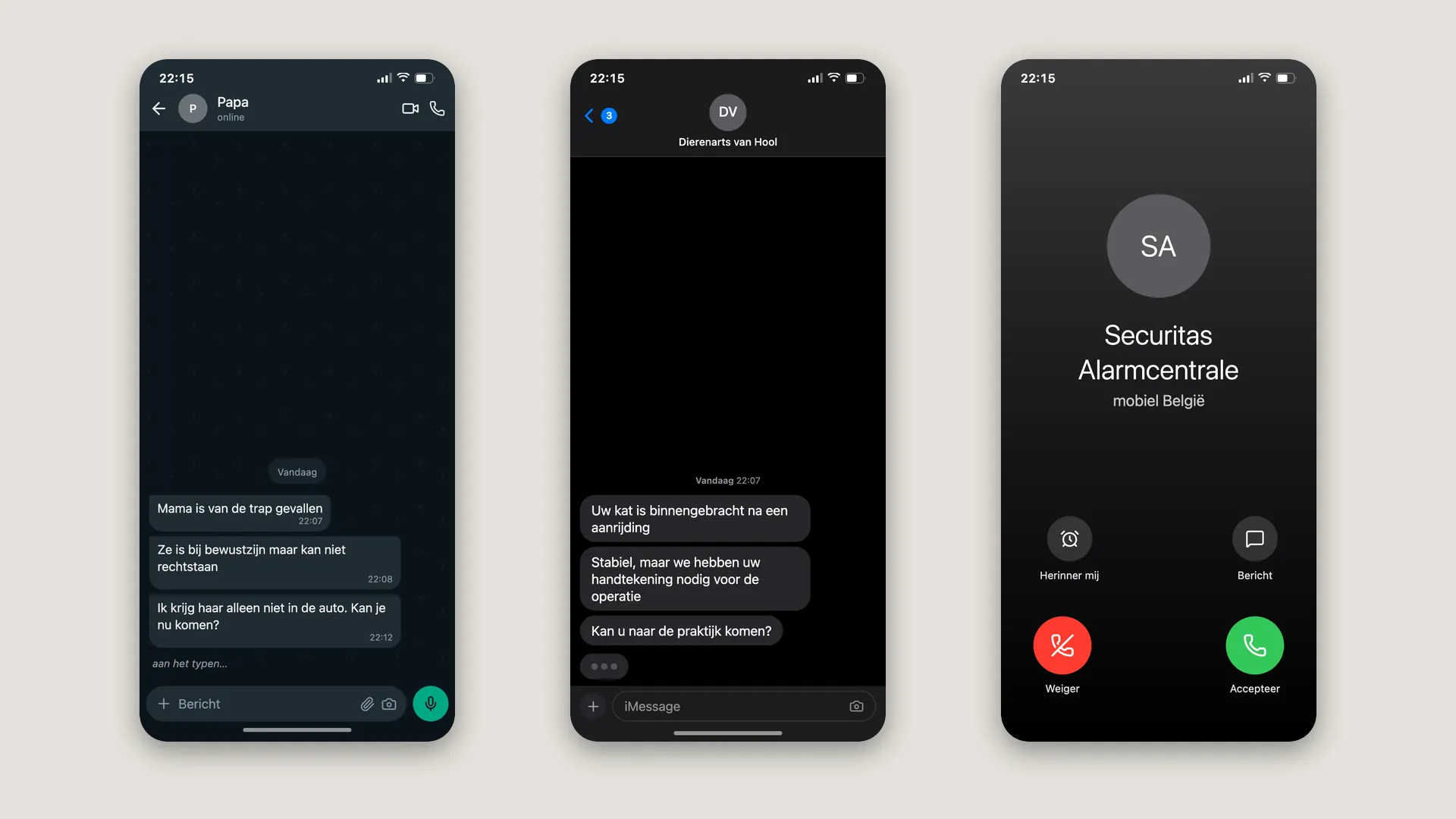 Recreated WhatsApp, iMessage and incoming call screens