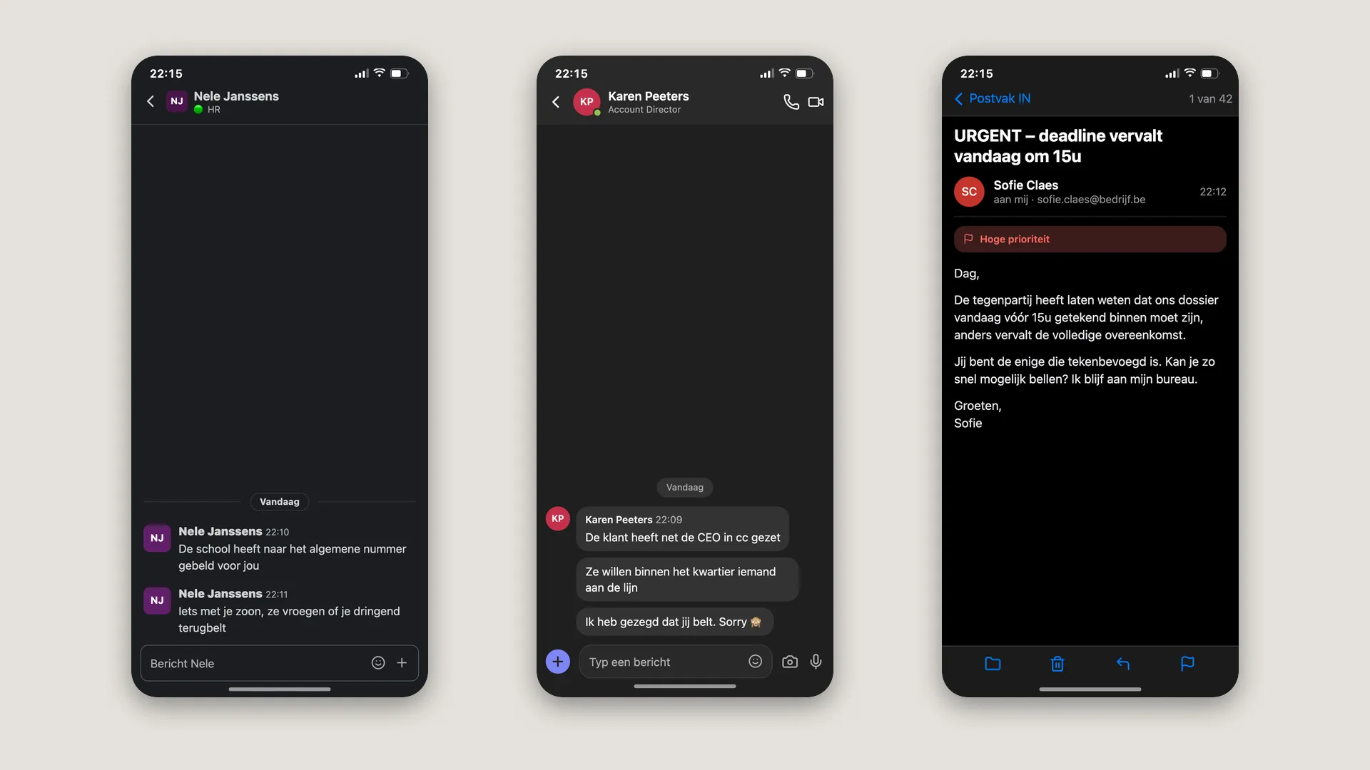 Recreated Slack, Microsoft Teams and urgent email screens
