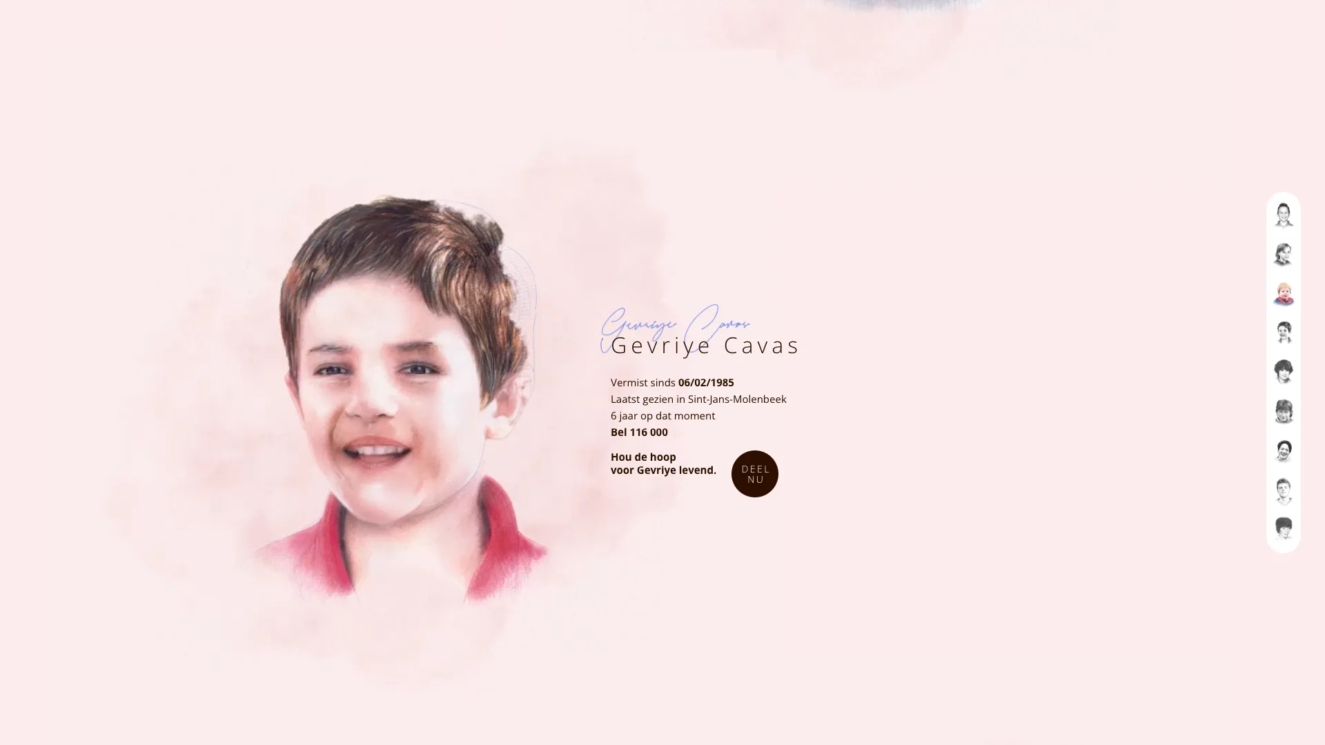 Getekend portret van Gevriye Cavas met de zijnavigatie met alle kinderen