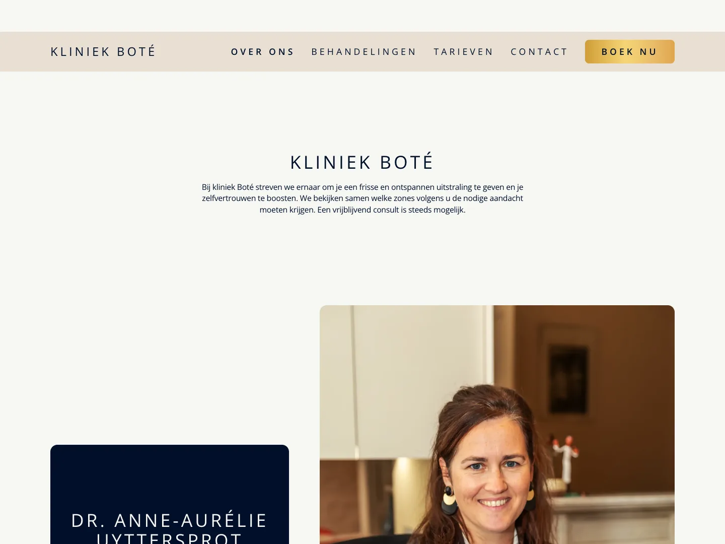 Over ons pagina met een portret van Dr. Anne-Aurélie Uyttersprot
