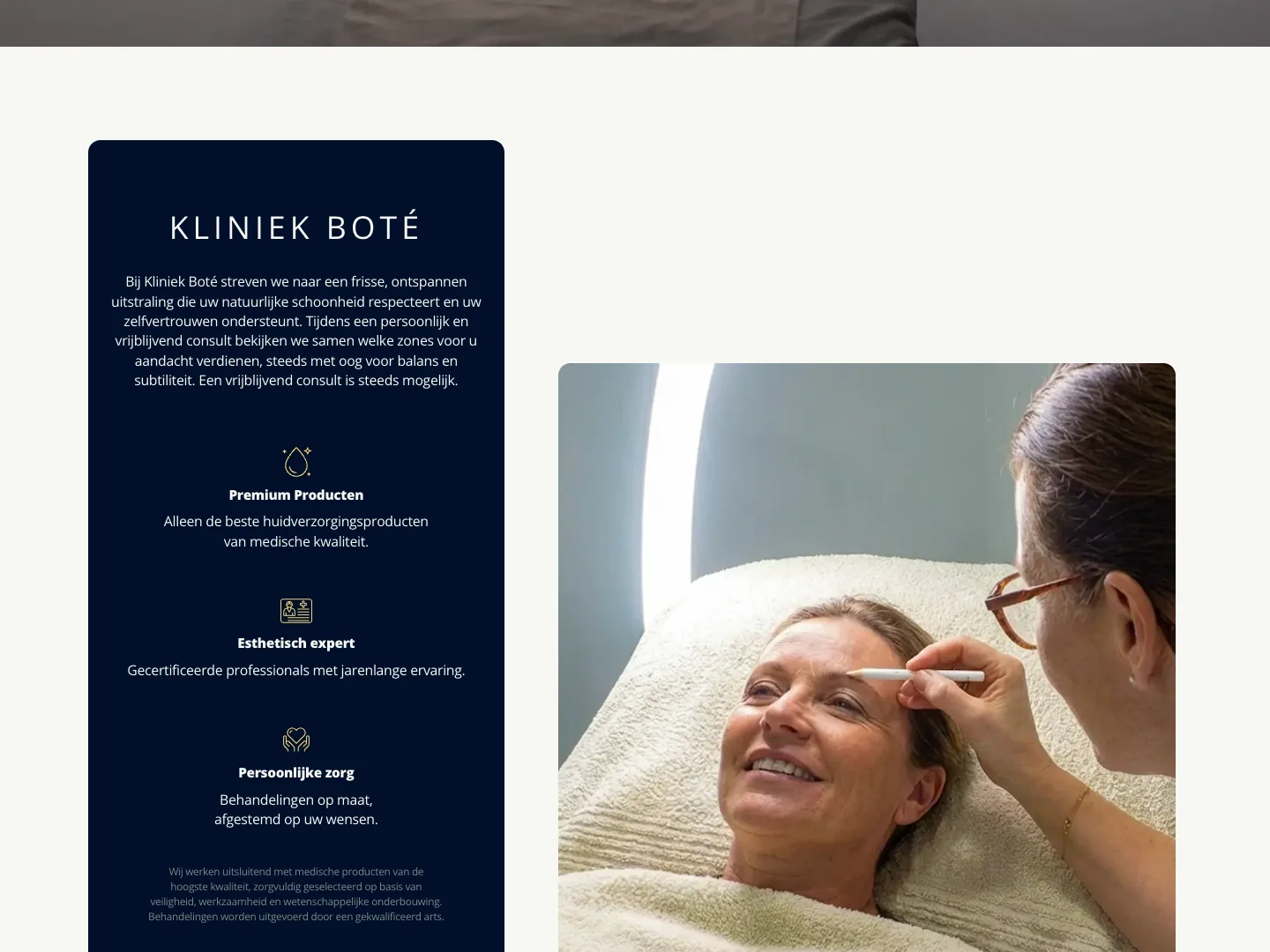 Introductie van Kliniek Boté met premium producten, esthetisch expert en persoonlijke zorg