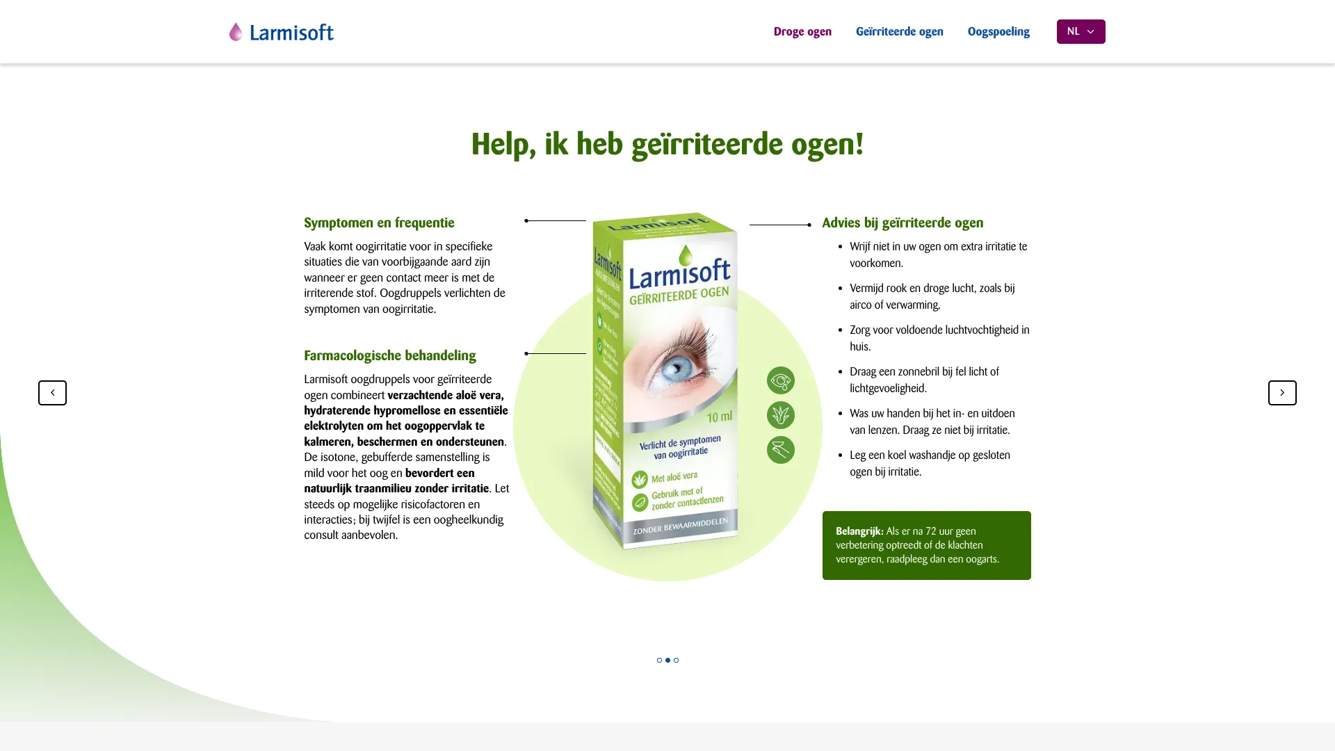 Carousel with symptoms and advice for irritated eyes