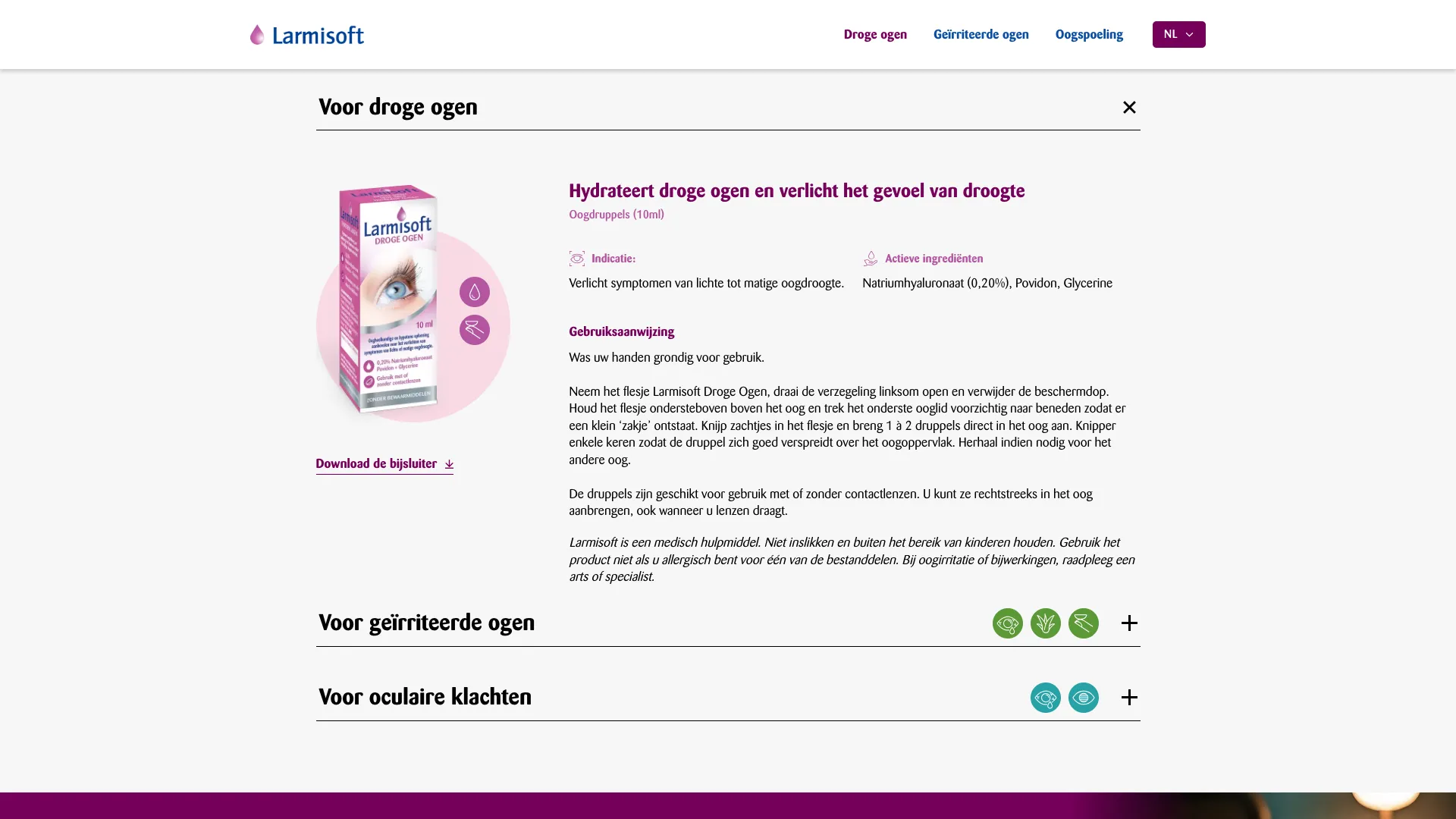 Expanded instructions for Larmisoft Dry Eyes