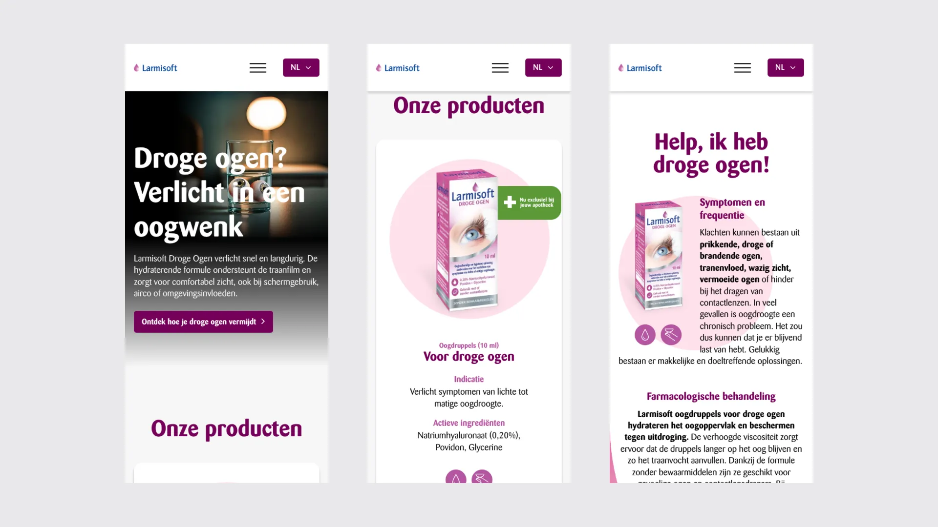 Three mobile screens of the Larmisoft site