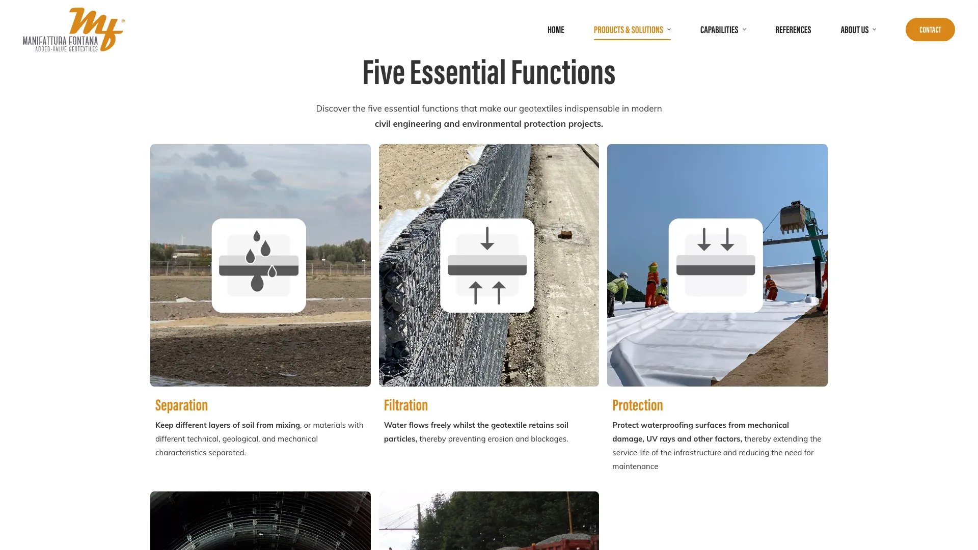 Five Essential Functions page with icons for separation, filtration and protection