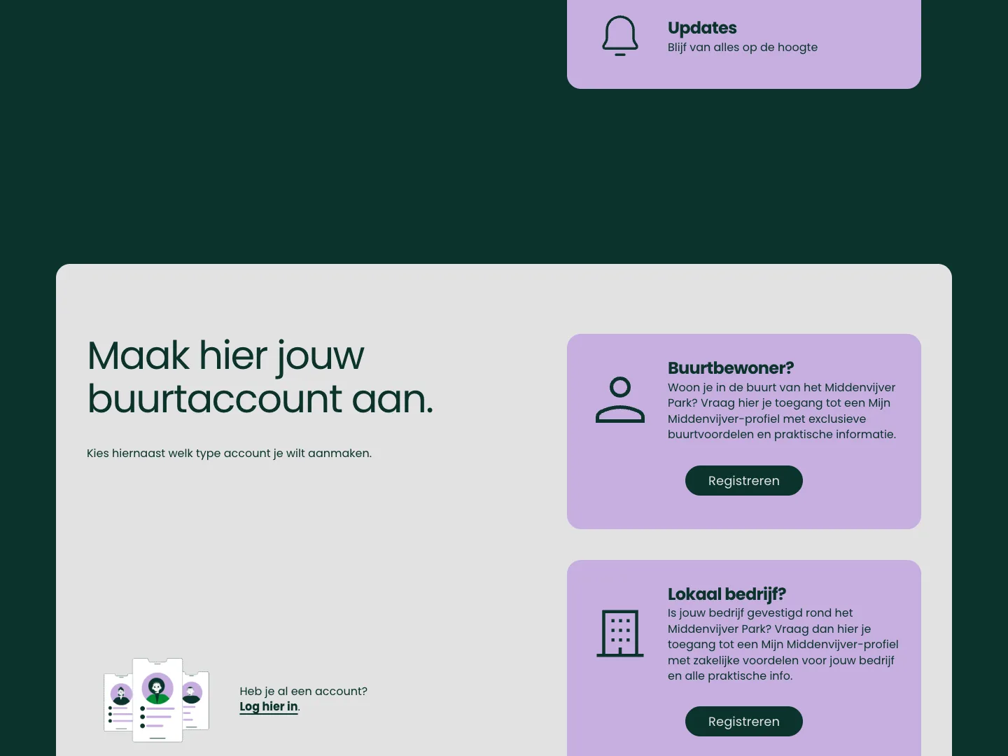 Keuze tussen een account als buurtbewoner of als lokaal bedrijf
