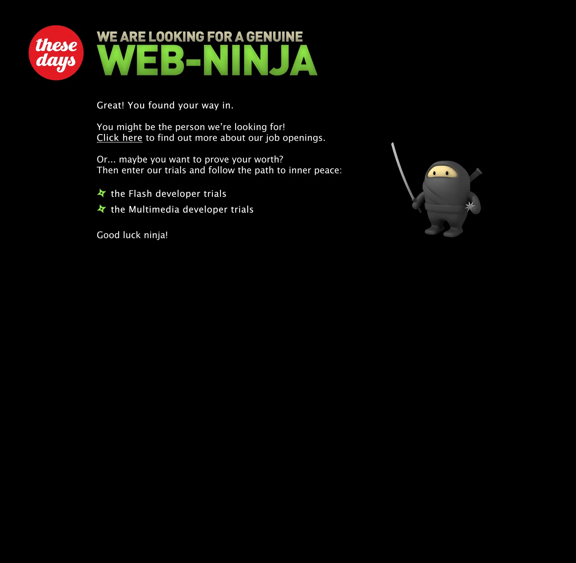 Ninja welcome screen