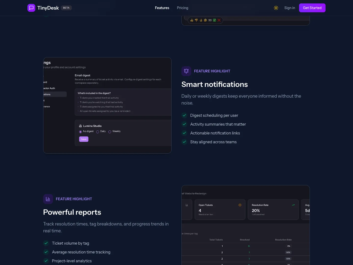 Settings for email digests and reports per project