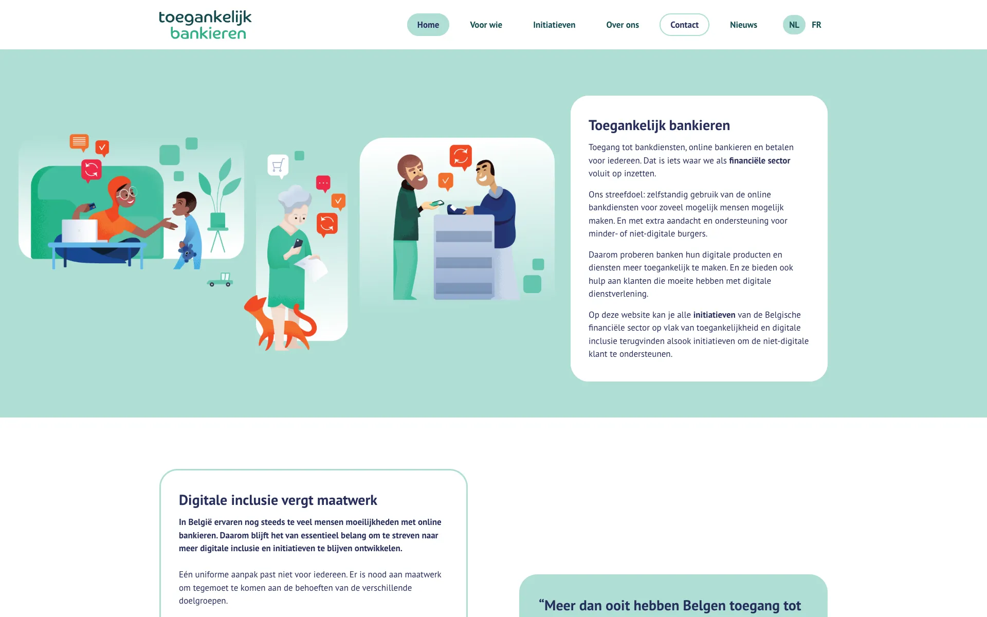 Homepage of Toegankelijk bankieren with illustrations of people banking